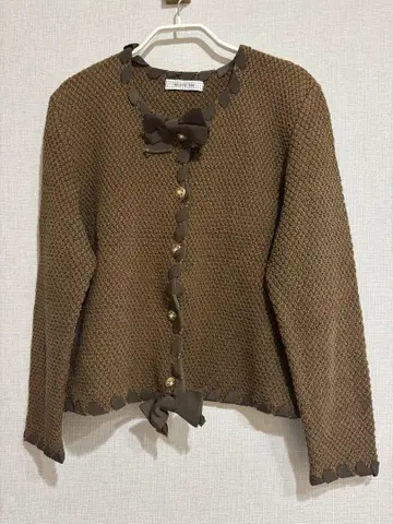 새상품급 카네코 이사오 가디건 자켓 두툼한 브라운 리본