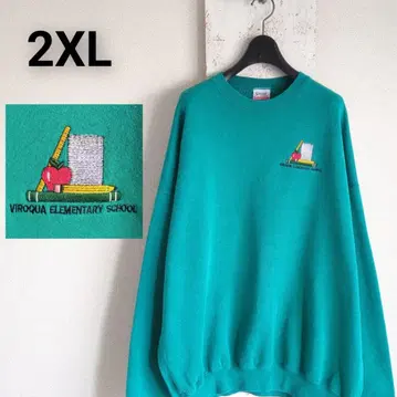 90s USA제 SANTEE 터콰이즈 그린 칼리지 로고 자수 속기모