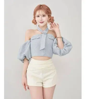 Darich 홀터넥 오프숄더 트위드 상의 색스