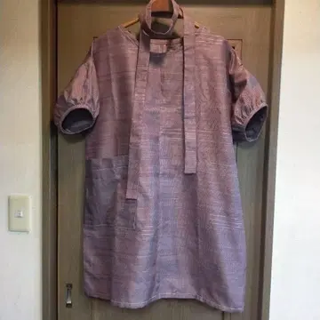 오시마 명주 퍼프 슬리브 심플 튜닉 퍼플 라벤더 핸드메이드