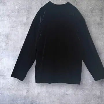 고품질! 하이넥 티셔츠 상의 어깨 패드 벨로아 원단 블랙 F