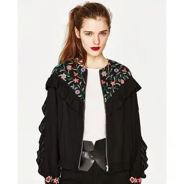 ZARA trf 아우터웨어 자수 프릴 자켓 블랙 여성