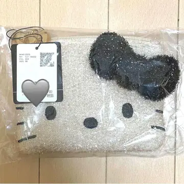 미개봉 새상품 [ 헬로키티 콜라보 ] 플랫형 반짝이 파우치 라이트 베이지