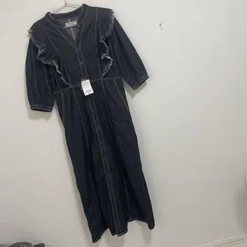로데오 크라운 프릴 디자인 데님 롱 원피스
