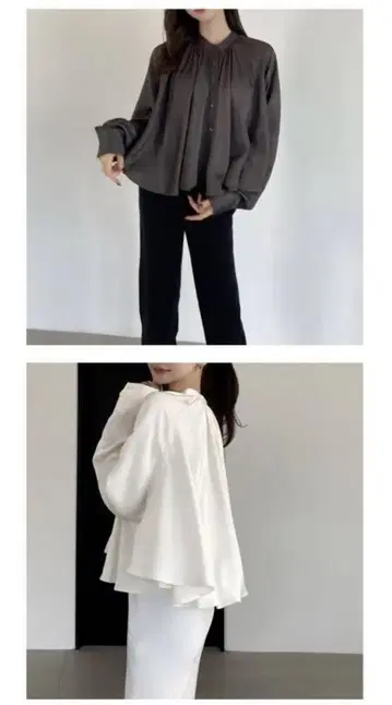 maison celon 드레이프 크롭 블라우스 차콜 그레이