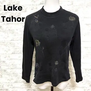 [Lake Tahor] M 사이즈 블랙 플라워 무늬 긴팔 하이넥 니트