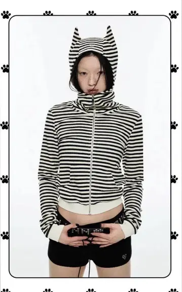 스트라이프 고양이 귀 후드티 보더 후드티 뿔 y2k 헤이세이 갸루 그런지