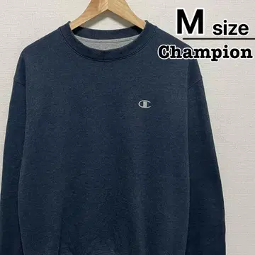 Champion 맨투맨 M 네이비 멜란지 무지 원포인트 구제 의류
