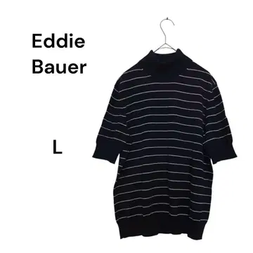 Eddie Bauer 코튼 니트 스트라이프 반팔 터틀넥 L