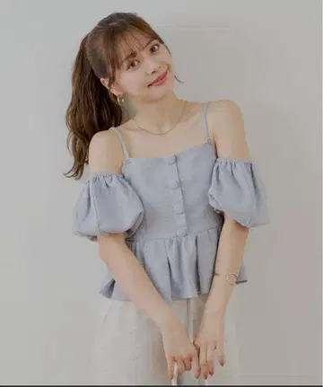 chico 트위드 오프숄더 페플럼 블라우스 블루
