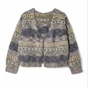 PERVERZE 블렌드 보더 니트 가디건 그레이