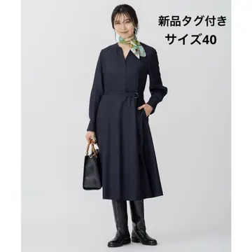 새상품 23구 울 조젯 원피스 벨트 A라인 40 네이비