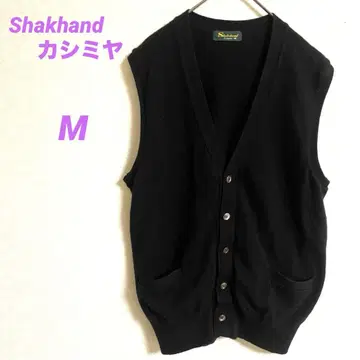 Shakhand 캐시미어 블랙 니트 베스트 V넥 심플 무지 M