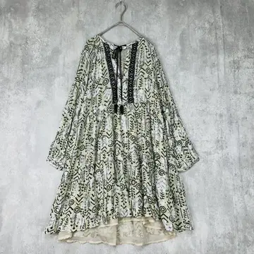 ZARA 튜닉 원피스 실버 라메 보헤미안 긴팔 블라우스