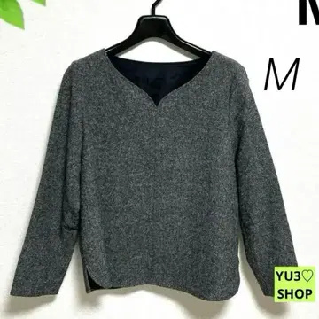 내추럴 뷰티 긴팔 상의 M 그레이 니트풍 V넥