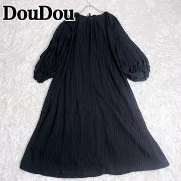 DouDou 두두 부클 도비 원피스 플레어 벌룬 슬리브