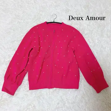 Deux Amour 펄 핑크 풀 집업 니트 블루종