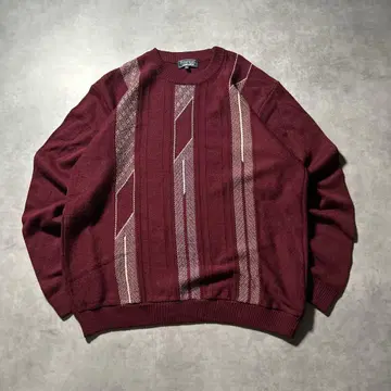 빈티지 레드 기하학 보더 빅 사이즈 빅 루즈 니트 스웨터