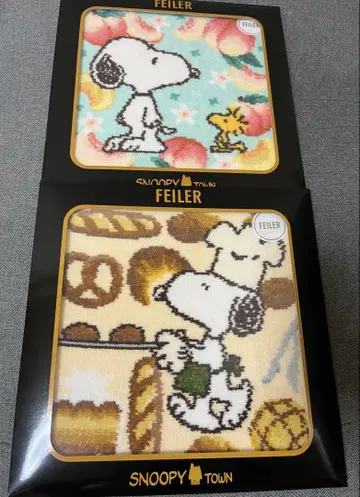 새상품 FEILER PEANUTSx 페이 콜라보 손수건 빵 피치 2점