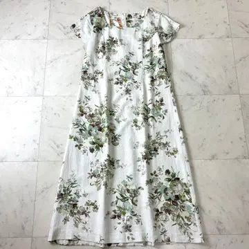 로라 애슐리 11호 린넨 롱 원피스 꽃무늬 L 사이즈 화이트