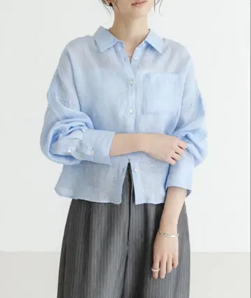 URBAN RESEARCH 린넨 와이드 숏 셔츠 블루