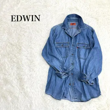 EDWIN 에드윈 503 데님 셔츠 L 고양이 눈 버튼 블루
