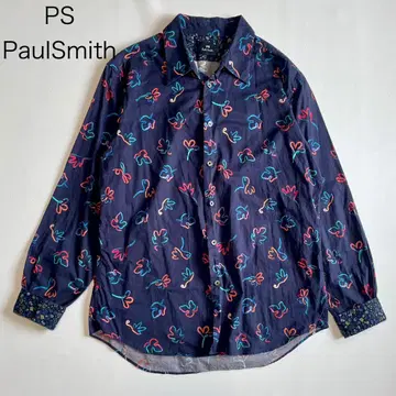 [폴스미스] 긴팔 셔츠 올 패턴 꽃무늬 네이비 XL 코튼