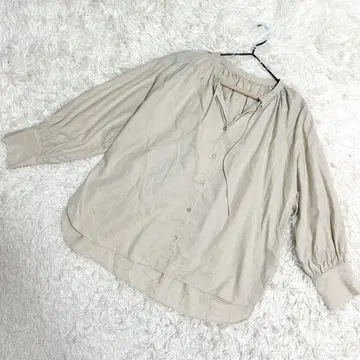VIS 고품질 블라우스 앞매듭 v넥 개더 내추럴 베이지 (F)