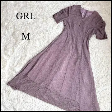 [ GRL ] 그레일 파워숄더 레이스 롱 원피스 M 더스티 핑크 V넥
