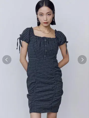 EMODA 깅엄 체크 오프숄더 미니 원피스 프리 사이즈