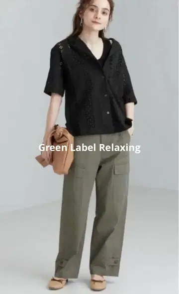 그린 라벨 릴랙싱 오픈 카라 코튼 레이스 셔츠