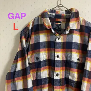 구제 의류 USA GAP 플란넬 셔츠 L 사이즈 네이비 오렌지 체크