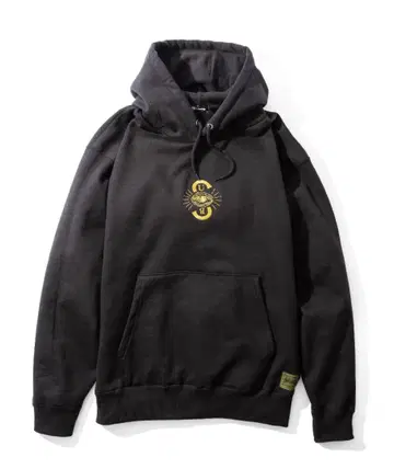 Subciety 자수 로고 후드티 속기모 블랙