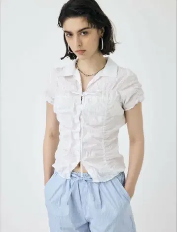 MOUSSY 셔링 리본 셔츠