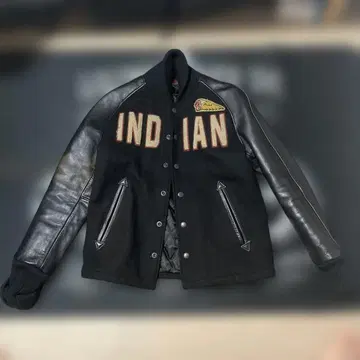 INDIAN 바시티 자켓 울 가죽