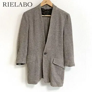 RIELABO 코튼 린넨 니트 노카라 가디건 자켓 베이지