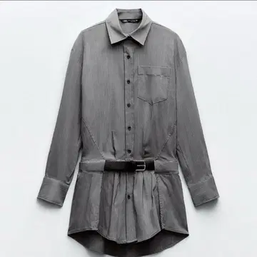자라 / 택 포함 미사용 새상품 그레이 셔츠 드레스 허리 벨트 포함