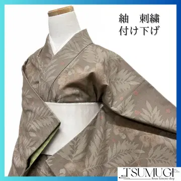 미착용 츠케사게  자수 양치 식물 담쟁이덩굴 도트 기모노 092a d