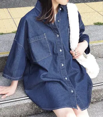 tiptop 데님 반팔 BIG 셔츠 네이비