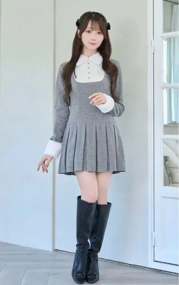 [ 로제 뮤즈 ] Knit sew pleated op 원피스