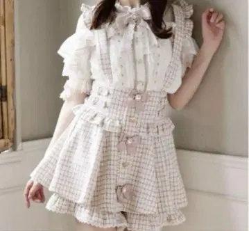 LIZLISA 트위드 서스펜더 치마바지 핑크