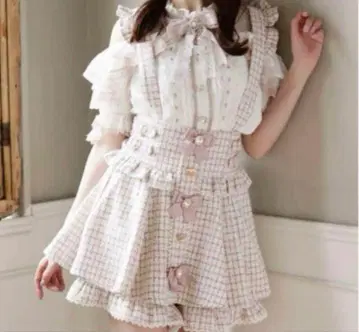 LIZLISA 트위드 서스펜더 치마바지 핑크