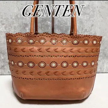 새상품급 genten 토트백 컷워크 가죽 꽃 모티브 플라워