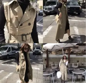 베이지 트렌치코트 허리 벨트 포함