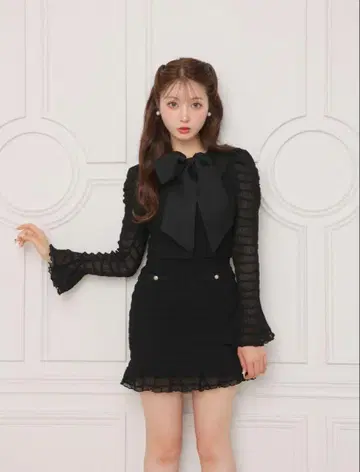 M M Big ribbon shirring mini onepiece