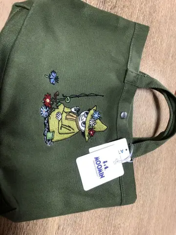 무민 자수 토트백 올리브 그린