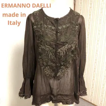 ERMANNO DAELLI 다크 브라운 자수 블라우스