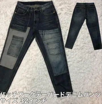 패치워크 데님 테이퍼드 청바지 크롭 기장 32인치