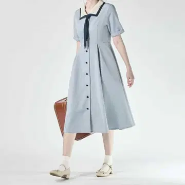 스카프 타이 포함 바이컬러 원피스 [1장으로 쾌적] 여름옷 Fi.n.t