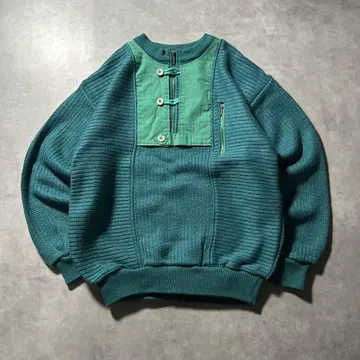 빈티지 하프 지퍼 터콰이즈 블루 절개 변형 니트 스웨터
